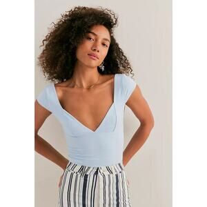 Intimately by Free People Cap Sleeve Duo Corset Cami Top Sky Blue Womens L NWT